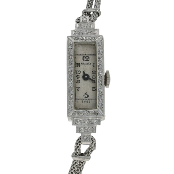 Platinum Diamond Art Deco Ladies Watch Single Ct .18ctw Vintage Quartz Converted